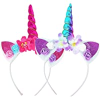 Shengruili 2 Piezas Cuerno de Unicornio-Diadema Unicornio Mujer-Diadema Unicornio Niña Cumpleaños-Unicornio Vendas…